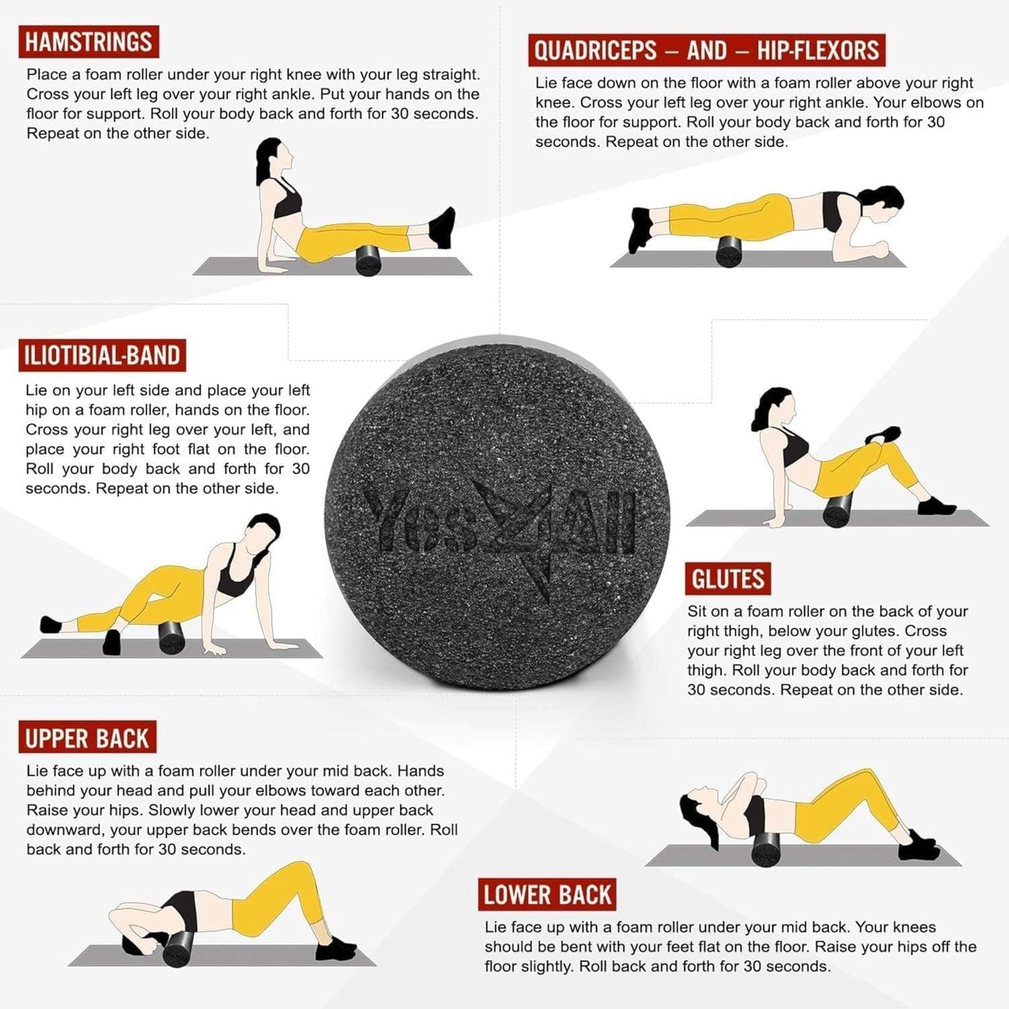 Medium Firm round PE Foam Roller for Pilates, Yoga, Stretching, Balance & Core Exercises