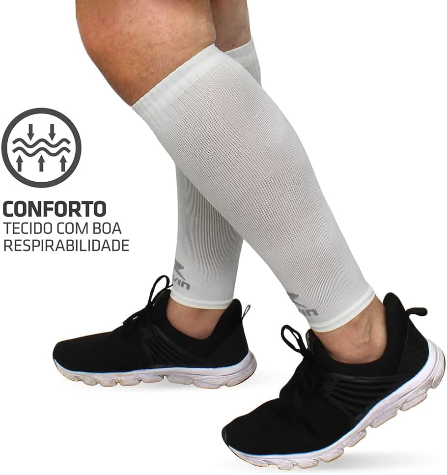 Solid Calf Compression Sleeves for Men & Women - Running, Sports - Shin Splints, Leg Pain, Muscle Pain Relief (L, White)