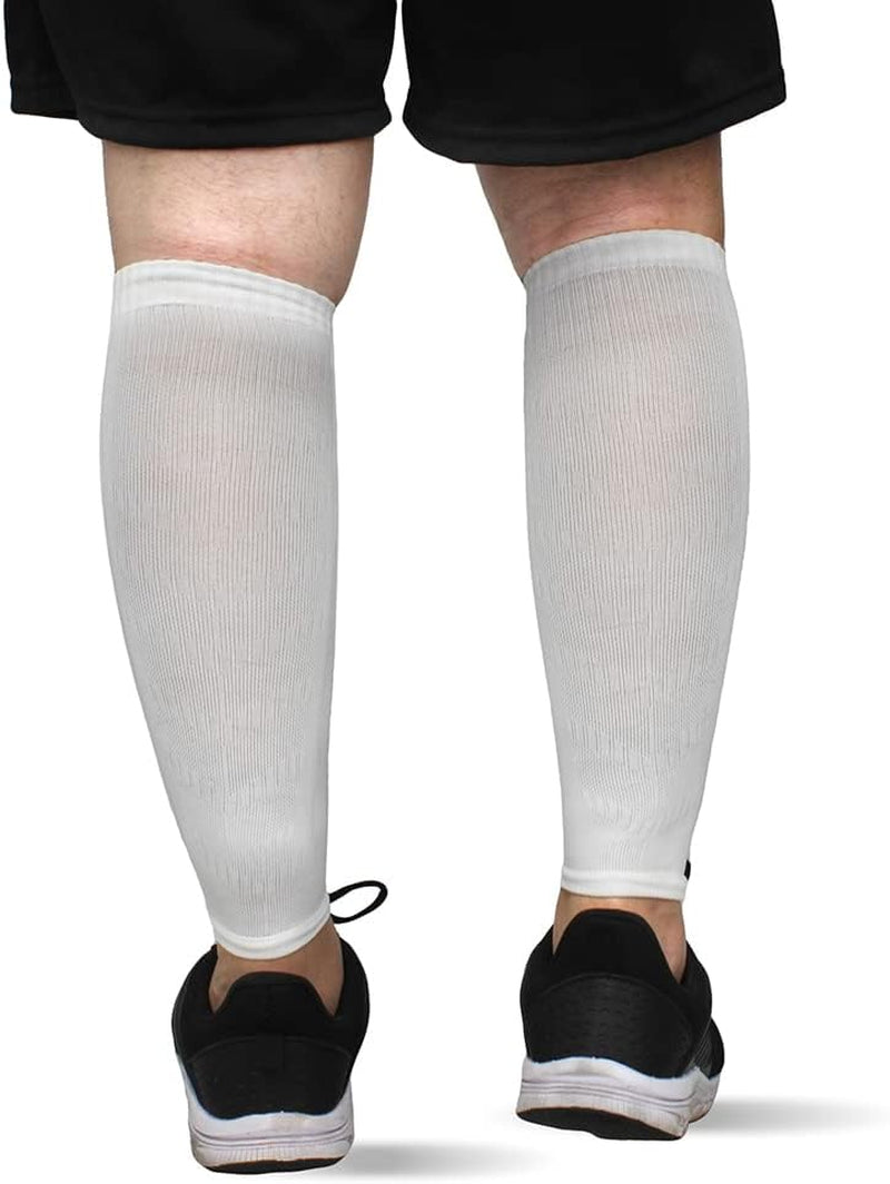 Solid Calf Compression Sleeves for Men & Women - Running, Sports - Shin Splints, Leg Pain, Muscle Pain Relief (L, White)