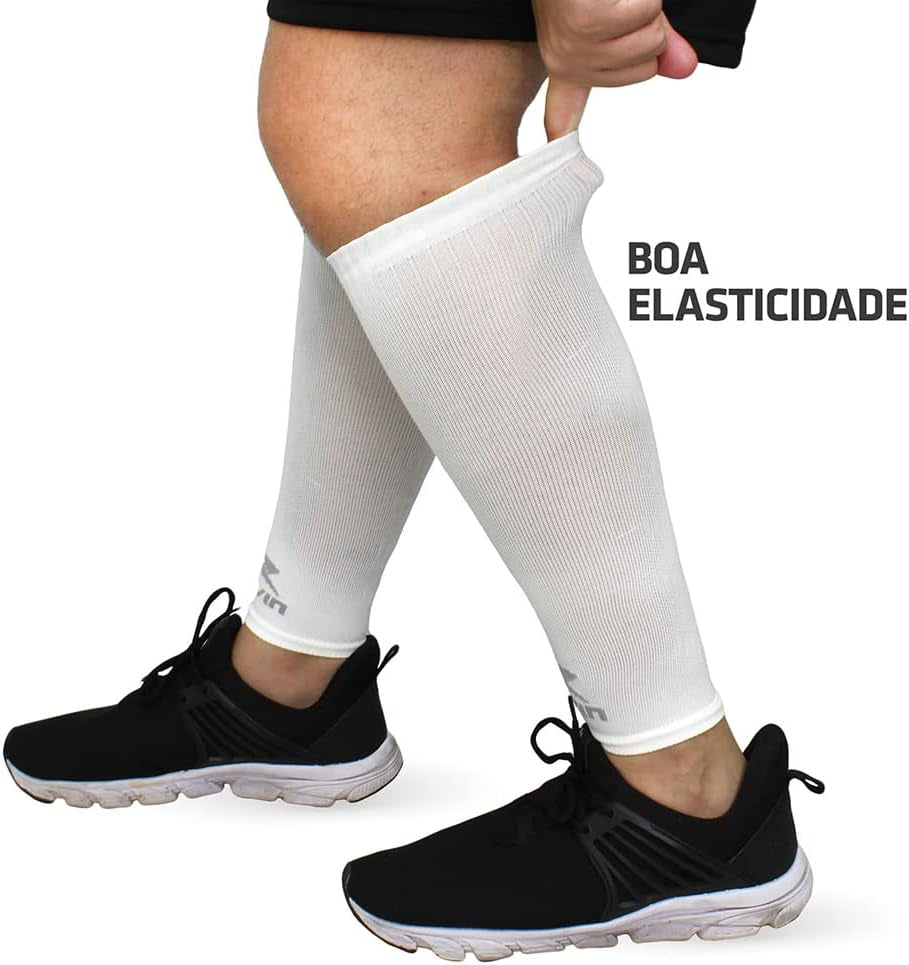 Solid Calf Compression Sleeves for Men & Women - Running, Sports - Shin Splints, Leg Pain, Muscle Pain Relief (L, White)