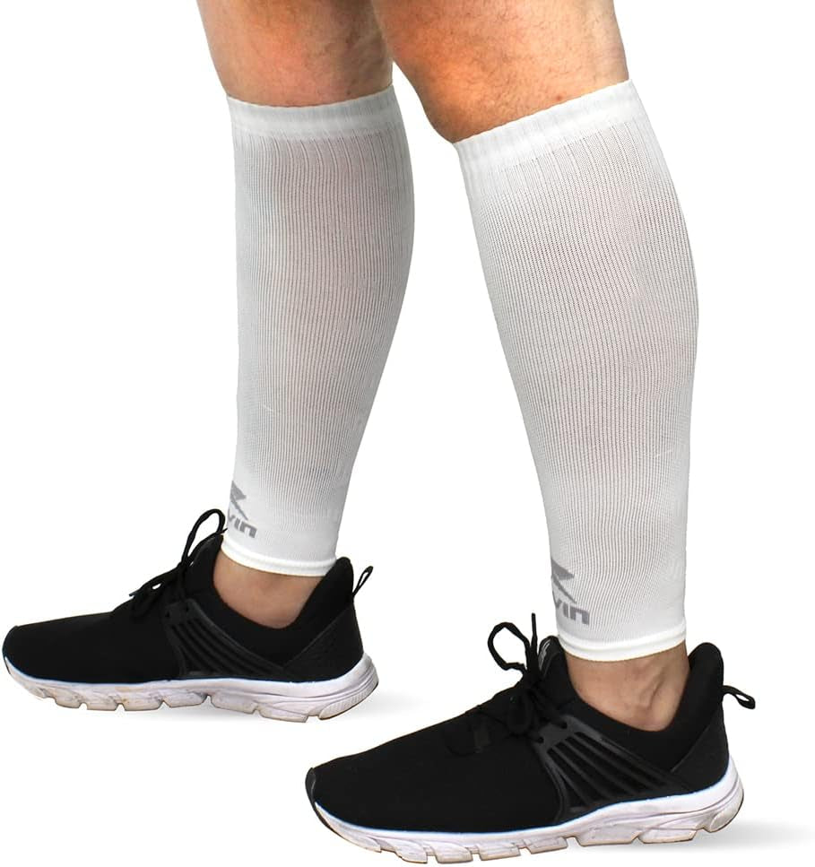 Solid Calf Compression Sleeves for Men & Women - Running, Sports - Shin Splints, Leg Pain, Muscle Pain Relief (L, White)