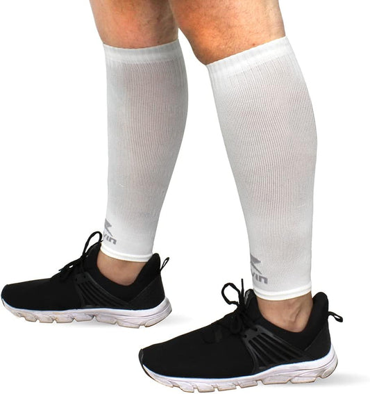 Solid Calf Compression Sleeves for Men & Women - Running, Sports - Shin Splints, Leg Pain, Muscle Pain Relief (L, White)